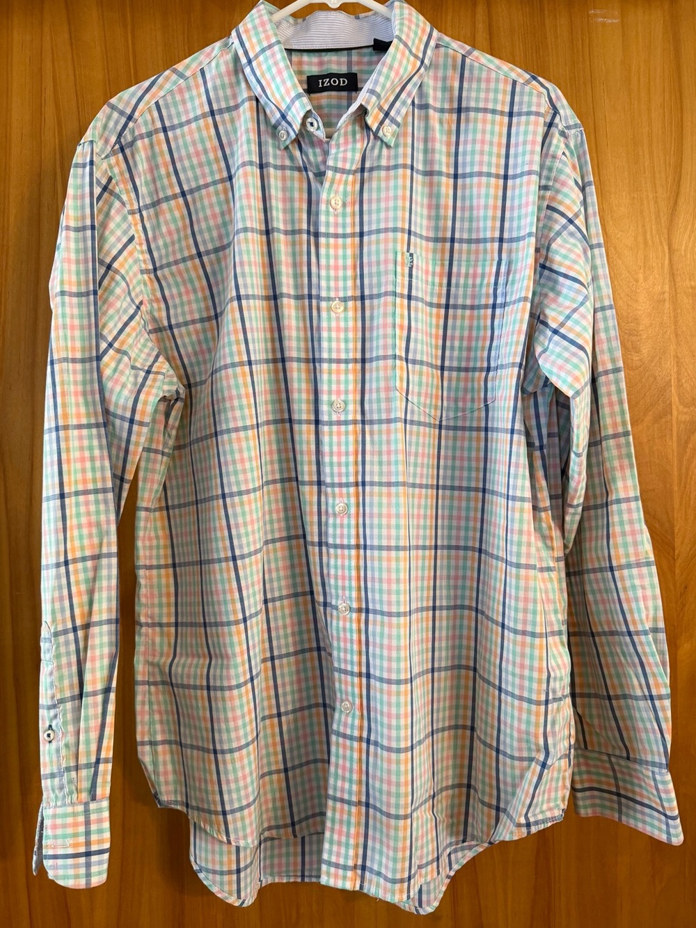 Izod Men’s Pastel Plaid Button-Down Shirt in Blue, Pink & Green